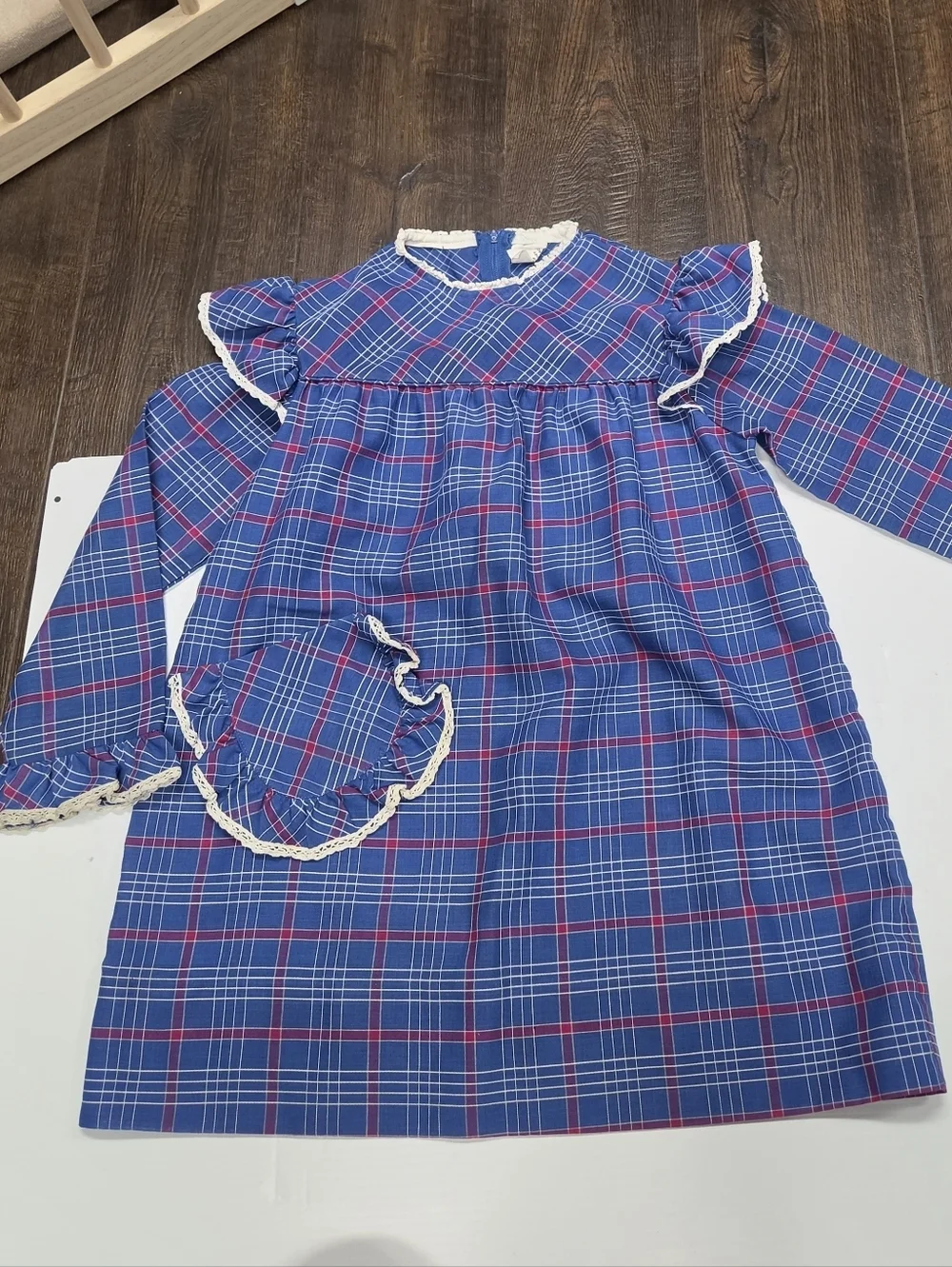 Vtg 70s Sears Winnie The Pooh Dress 6X Plaid Ruffle Lace Cottagecore Disney